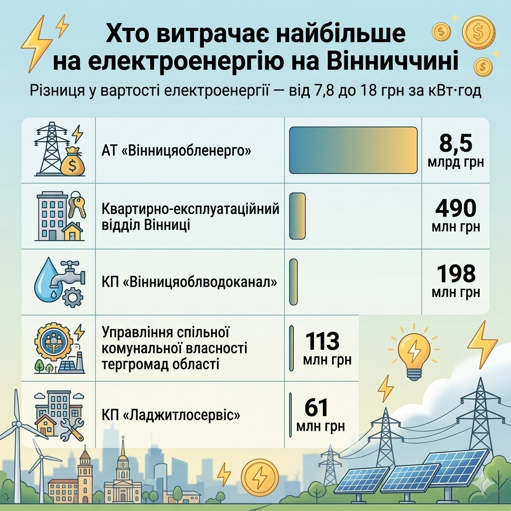 Заряджені на 100%. Хто найбільше купує електоенергії на Вінниччині