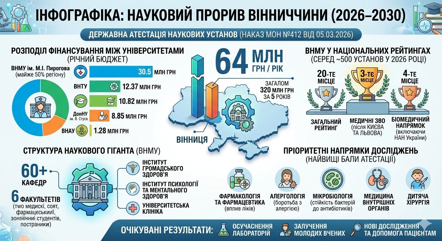Вінницька наука отримала майже 64 млн грн щороку на п’ять років поспіль. Половина цієї суми – у ВНМУ (Прес-служба Вінницького Національного медичного університету)